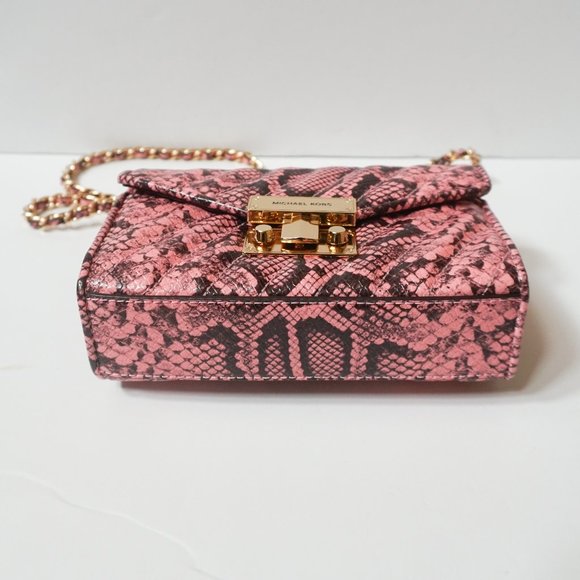 Michael Kors Rose Small MINI Crossbody Bag  Exotic Embossed Leather Pink - Picture 9 of 14